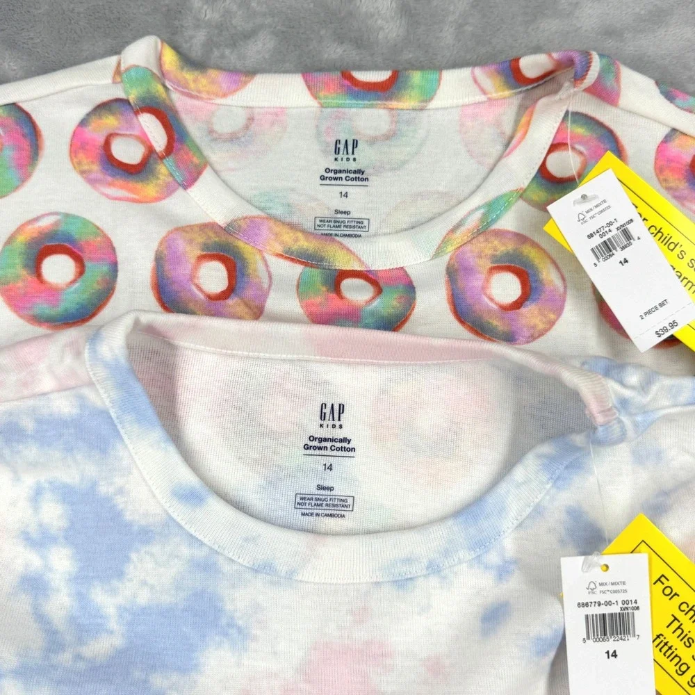 GAP KIDS Pajama Set Lot Kids 14 Multi Donut Tie Dye Organically Grown Cotton NWT